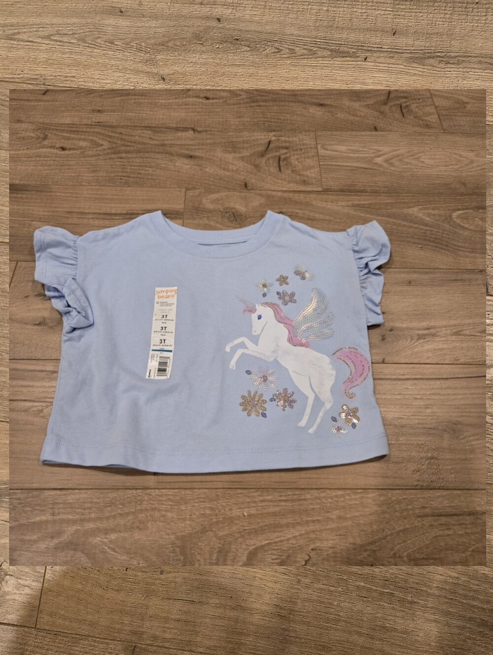 Nwt Jumping Beans Blue Unicorn Flutter Sleeve Tee – Size 3T
